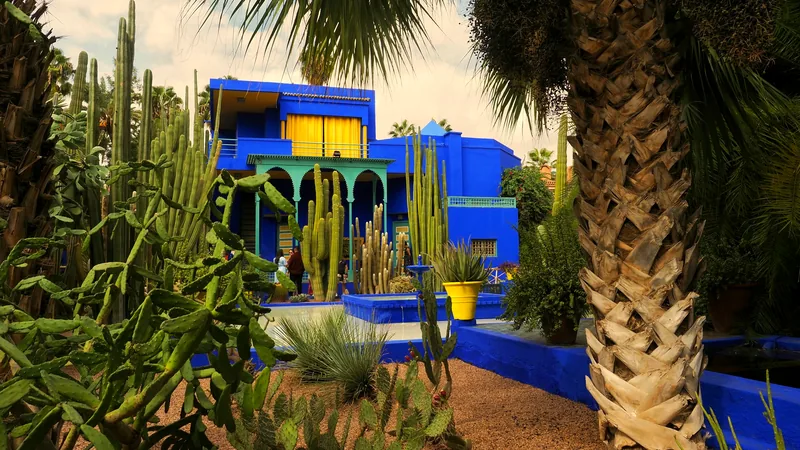 The vivid blue walls and cacti of the Majorelle Garden